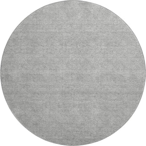 HomeRoots 8' Gray and Ivory Geometric Round Rug - Washable, UV-Protected, Perfect for Homes with Kids & Pets! 682862