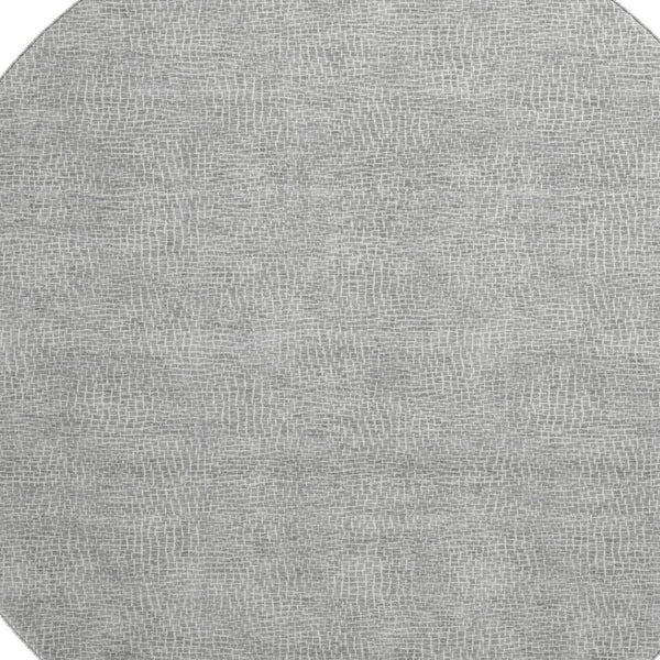 HomeRoots 8' Gray and Ivory Geometric Round Rug - Washable, UV-Protected, Perfect for Homes with Kids & Pets! 682862