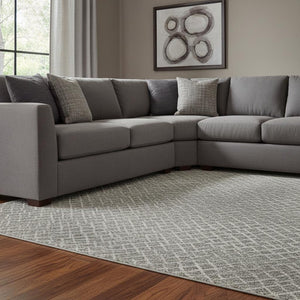 HomeRoots 8' X 10' Gray and Ivory Geometric Area Rug - Washable, UV-Protected, Stain-Resistant for Homes 682863
