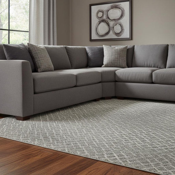 HomeRoots 8' X 10' Gray and Ivory Geometric Area Rug - Washable, UV-Protected, Stain-Resistant for Homes 682863