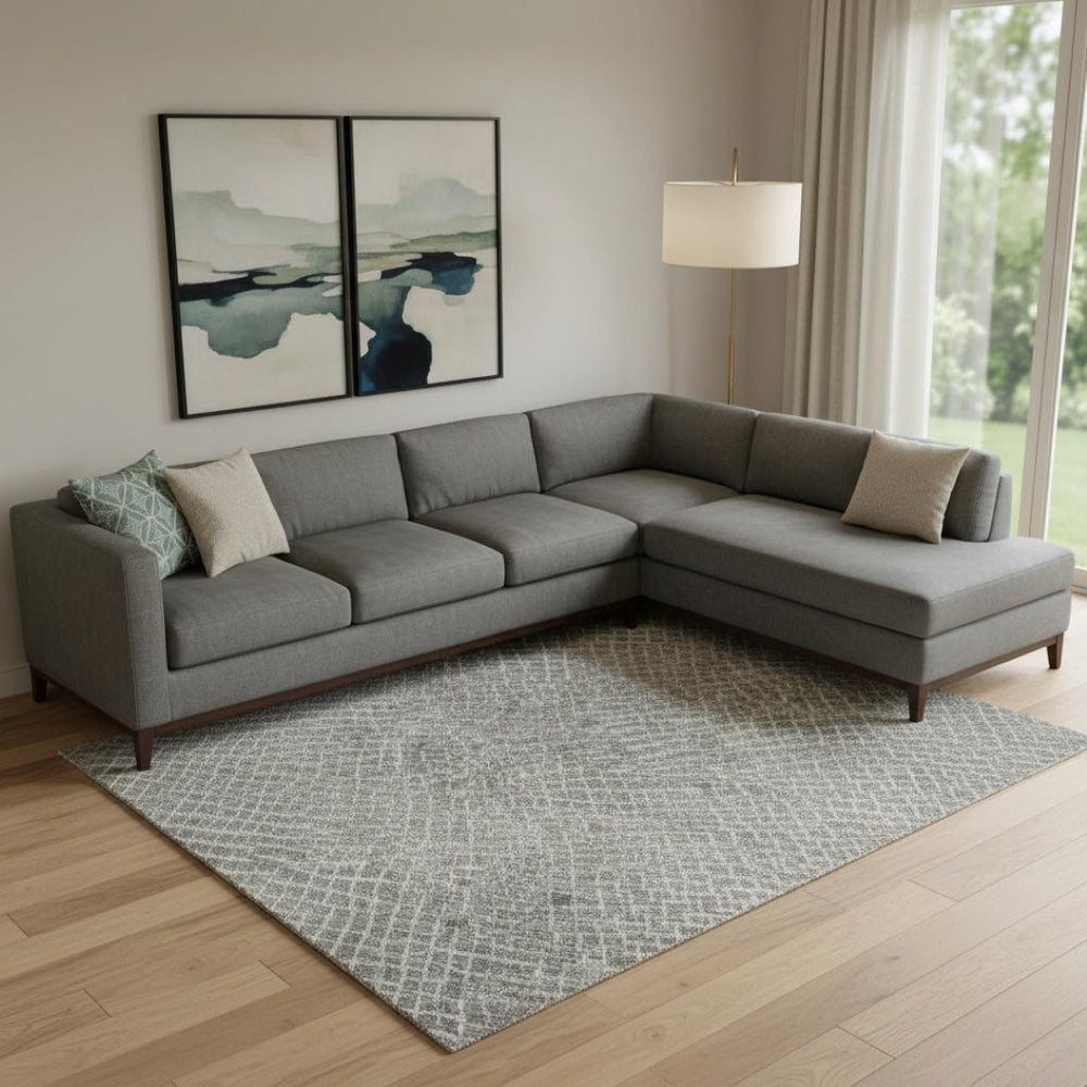 HomeRoots 9' X 12' Gray and Ivory Geometric Area Rug - Stylish, Washable, Stain Resistant with UV Protection 682864