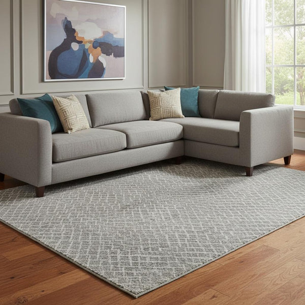 HomeRoots 10' Gray and Ivory Geometric Washable Area Rug - UV Resistant, Durable, Stain-Repellent Design! 682865
