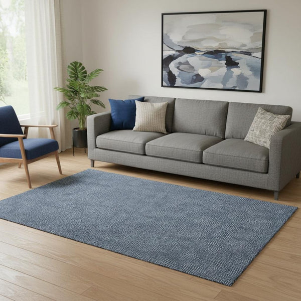 HomeRoots 5' X 8' Navy Blue & Ivory Geometric Area Rug - Washable, UV Protected, Perfect for Family Spaces! 682867
