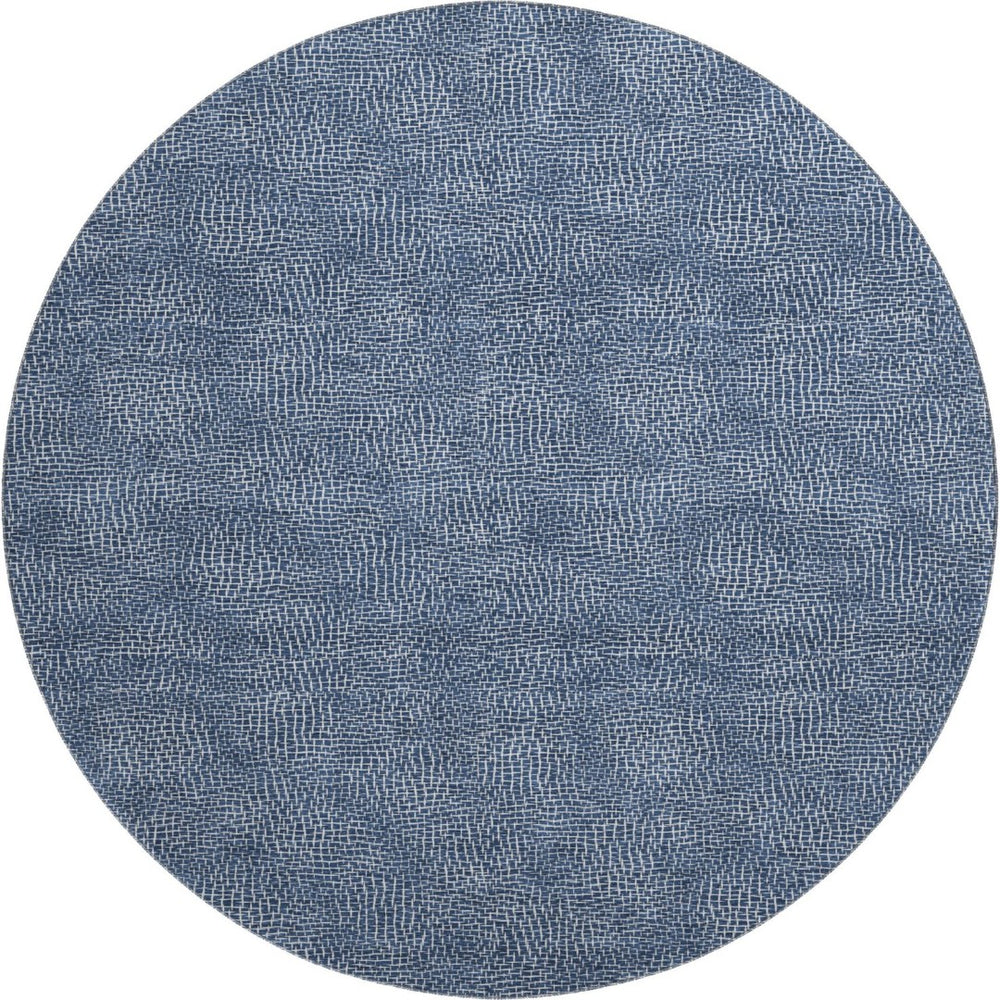 HomeRoots 8' Navy Blue & Ivory Geometric Round Rug - Washable, UV-Protected, Durable for High-Traffic Areas 682868