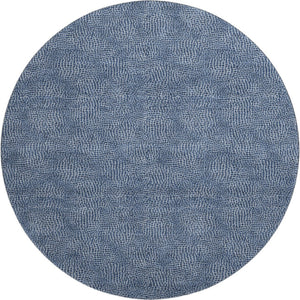 HomeRoots 8' Navy Blue & Ivory Geometric Round Rug - Washable, UV-Protected, Durable for High-Traffic Areas 682868