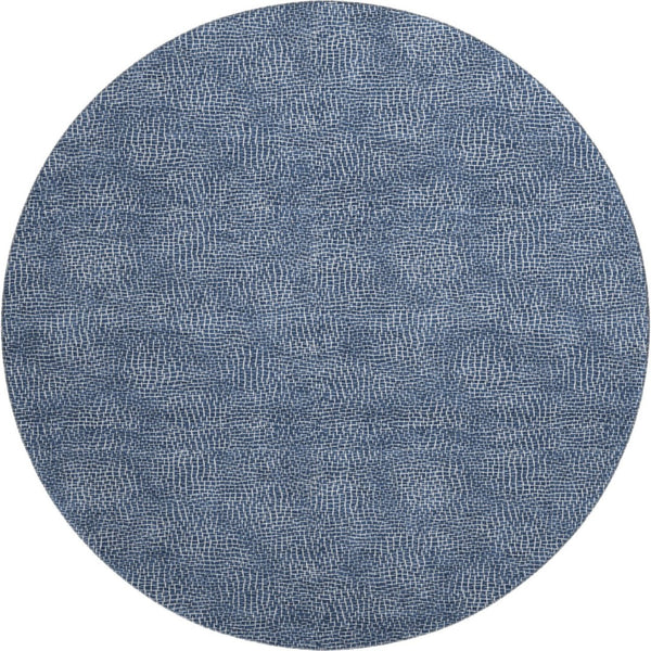 HomeRoots 8' Navy Blue & Ivory Geometric Round Rug - Washable, UV-Protected, Durable for High-Traffic Areas 682868