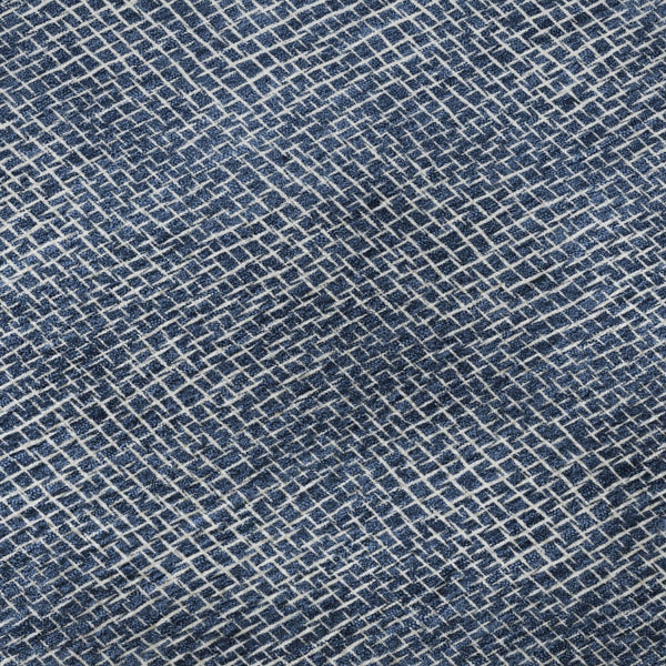 HomeRoots 8' Navy Blue & Ivory Geometric Round Rug - Washable, UV-Protected, Durable for High-Traffic Areas 682868