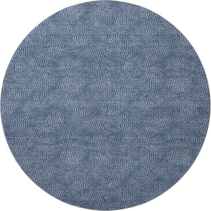 HomeRoots 8' Navy Blue & Ivory Geometric Round Rug - Washable, UV-Protected, Durable for High-Traffic Areas 682868