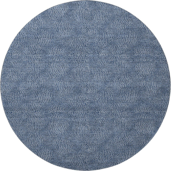 HomeRoots 8' Navy Blue & Ivory Geometric Round Rug - Washable, UV-Protected, Durable for High-Traffic Areas 682868