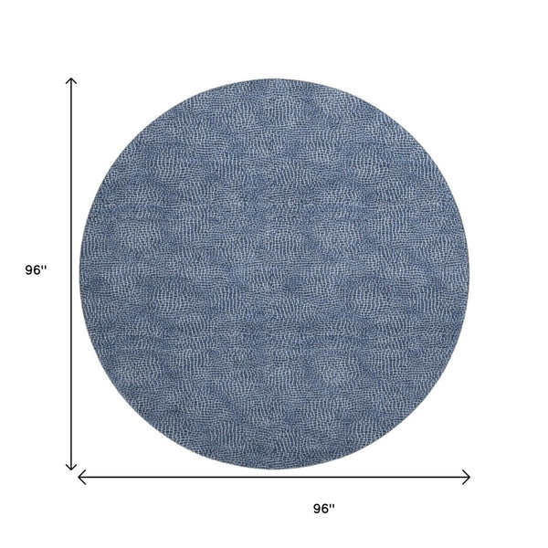 HomeRoots 8' Navy Blue & Ivory Geometric Round Rug - Washable, UV-Protected, Durable for High-Traffic Areas 682868