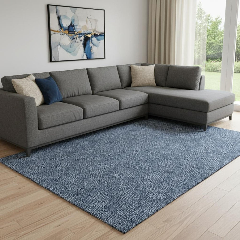 HomeRoots 10' X 14' Navy Blue Geometric Area Rug - Washable, UV Protected, Stylish & Durable for Busy Homes 682871