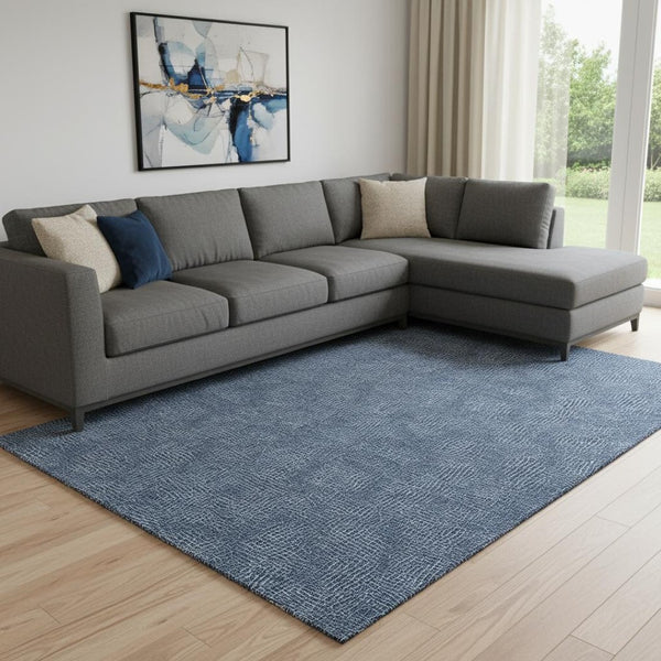 HomeRoots 10' X 14' Navy Blue Geometric Area Rug - Washable, UV Protected, Stylish & Durable for Busy Homes 682871