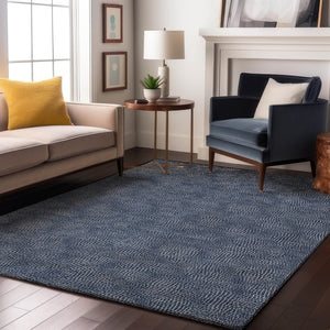 HomeRoots 10' X 14' Navy Blue Geometric Area Rug - Washable, UV Protected, Stylish & Durable for Busy Homes 682871