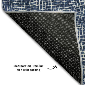 HomeRoots 10' X 14' Navy Blue Geometric Area Rug - Washable, UV Protected, Stylish & Durable for Busy Homes 682871