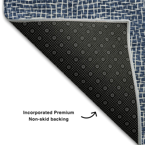 HomeRoots 10' X 14' Navy Blue Geometric Area Rug - Washable, UV Protected, Stylish & Durable for Busy Homes 682871