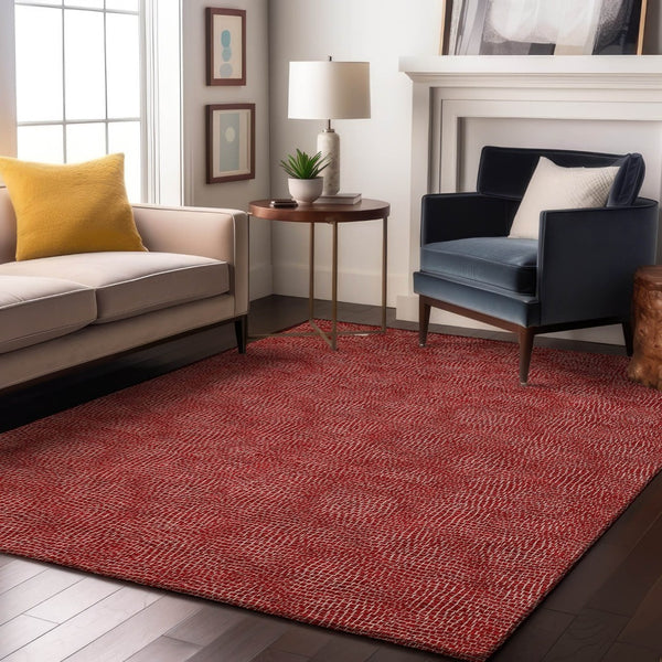 HomeRoots 5' X 8' Red and Ivory Geometric Area Rug - Washable, UV Protected, Stylish, Family-Friendly Design! 682873