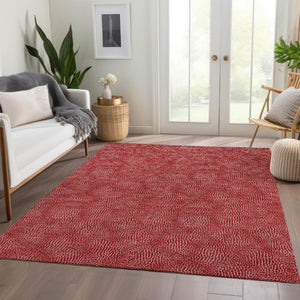 HomeRoots 5' X 8' Red and Ivory Geometric Area Rug - Washable, UV Protected, Stylish, Family-Friendly Design! 682873