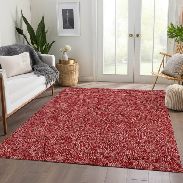 HomeRoots 5' X 8' Red and Ivory Geometric Area Rug - Washable, UV Protected, Stylish, Family-Friendly Design! 682873