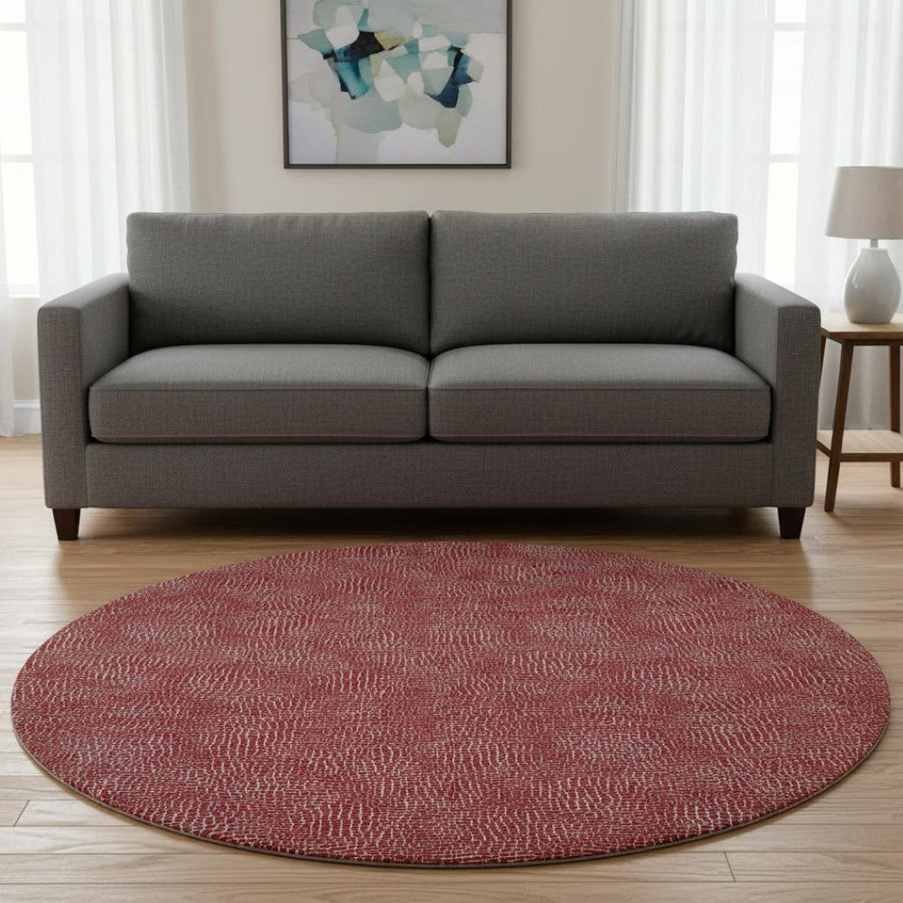 HomeRoots 8' Red And Ivory Geometric Round Rug - Stylish, Washable, UV-Protected for Kid & Pet-Friendly Homes 682874