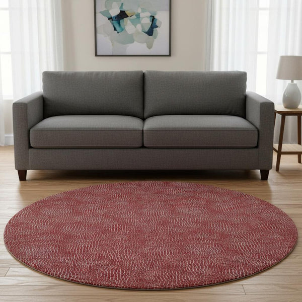 HomeRoots 8' Red And Ivory Geometric Round Rug - Stylish, Washable, UV-Protected for Kid & Pet-Friendly Homes 682874