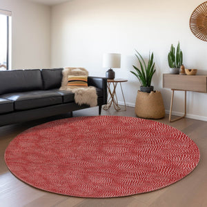HomeRoots 8' Red And Ivory Geometric Round Rug - Stylish, Washable, UV-Protected for Kid & Pet-Friendly Homes 682874