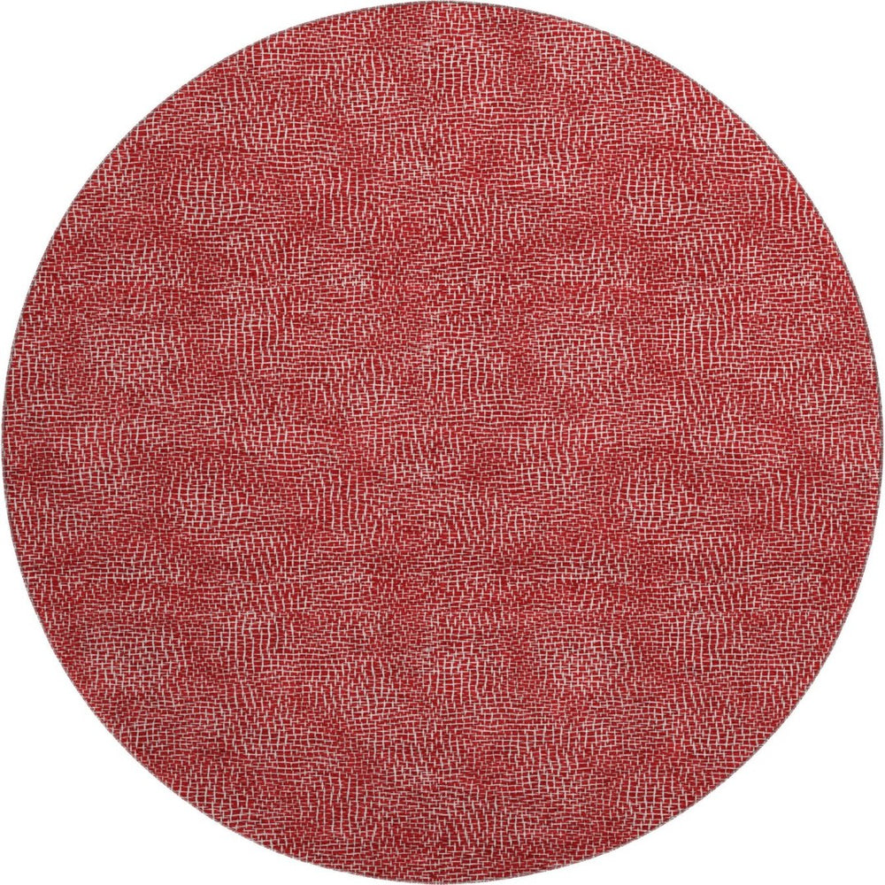 HomeRoots 8' Red And Ivory Geometric Round Rug - Stylish, Washable, UV-Protected for Kid & Pet-Friendly Homes 682874