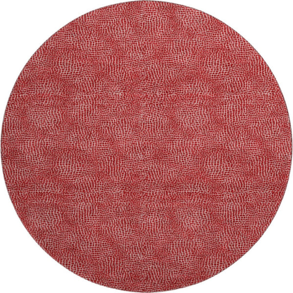 HomeRoots 8' Red And Ivory Geometric Round Rug - Stylish, Washable, UV-Protected for Kid & Pet-Friendly Homes 682874