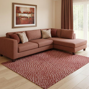 HomeRoots 8' X 10' Red And Ivory Geometric Area Rug – Washable, UV Protected, Stylish & Durable for Any Space! 682875