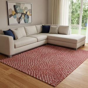 HomeRoots 10' X 14' Red And Ivory Geometric Area Rug - Stylish, Washable, UV-Protected for High-Traffic Spaces 682877