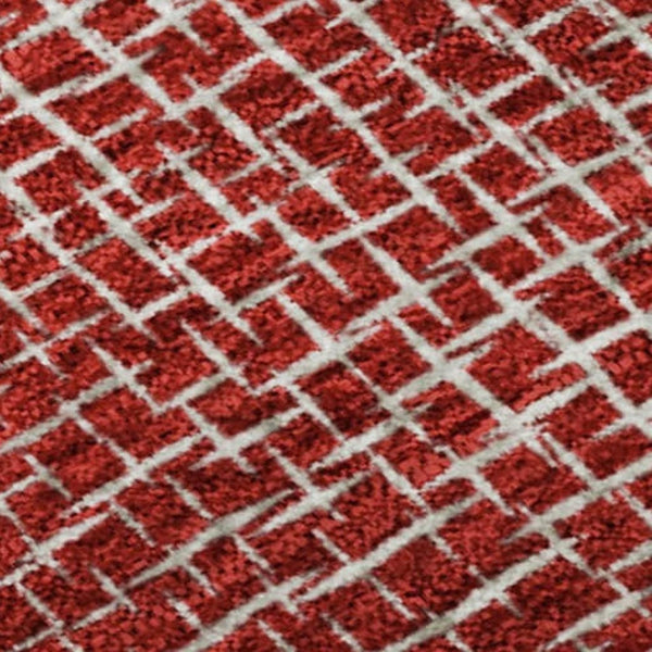 HomeRoots 10' X 14' Red And Ivory Geometric Area Rug - Stylish, Washable, UV-Protected for High-Traffic Spaces 682877