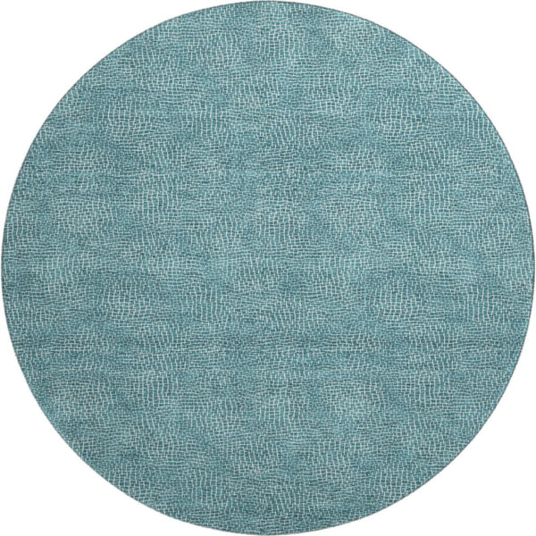 HomeRoots 8' Teal And Ivory Geometric Round Rug - Washable, UV-Protected, Durable for High-Traffic Areas 682880