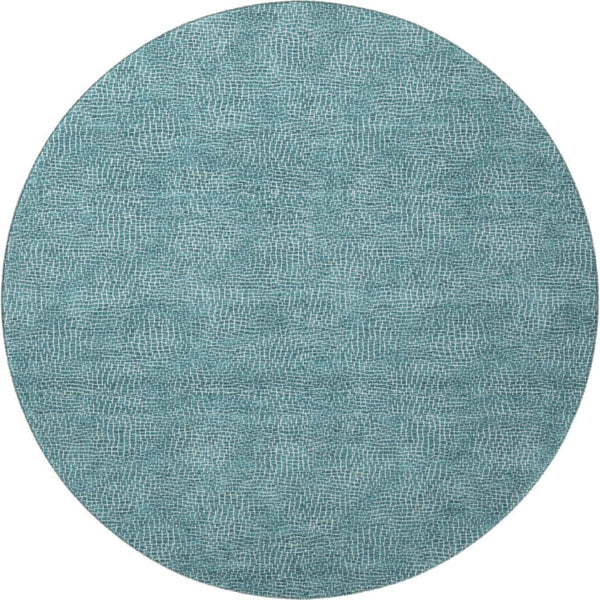 HomeRoots 8' Teal And Ivory Geometric Round Rug - Washable, UV-Protected, Durable for High-Traffic Areas 682880