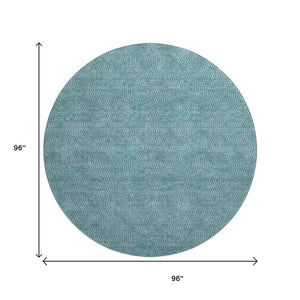 HomeRoots 8' Teal And Ivory Geometric Round Rug - Washable, UV-Protected, Durable for High-Traffic Areas 682880