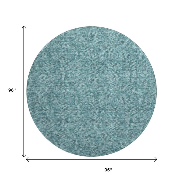 HomeRoots 8' Teal And Ivory Geometric Round Rug - Washable, UV-Protected, Durable for High-Traffic Areas 682880