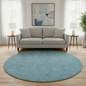 HomeRoots 8' Teal And Ivory Geometric Round Rug - Washable, UV-Protected, Durable for High-Traffic Areas 682880