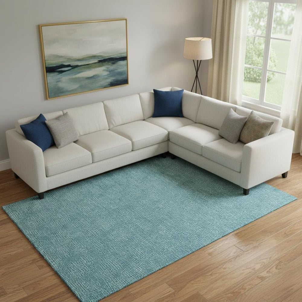 HomeRoots 9' X 12' Modern Teal & Ivory Geometric Area Rug - Washable, UV-Protected, Durable for Homes & Outdoors 682882