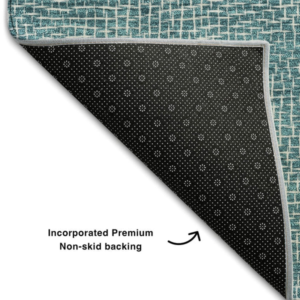HomeRoots 10' Teal and Ivory Geometric Area Rug - Washable, UV-Protected, Durable for High-Traffic Spaces 682883