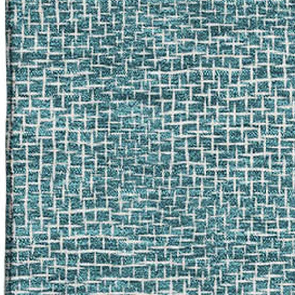 HomeRoots 10' Teal and Ivory Geometric Area Rug - Washable, UV-Protected, Durable for High-Traffic Spaces 682883