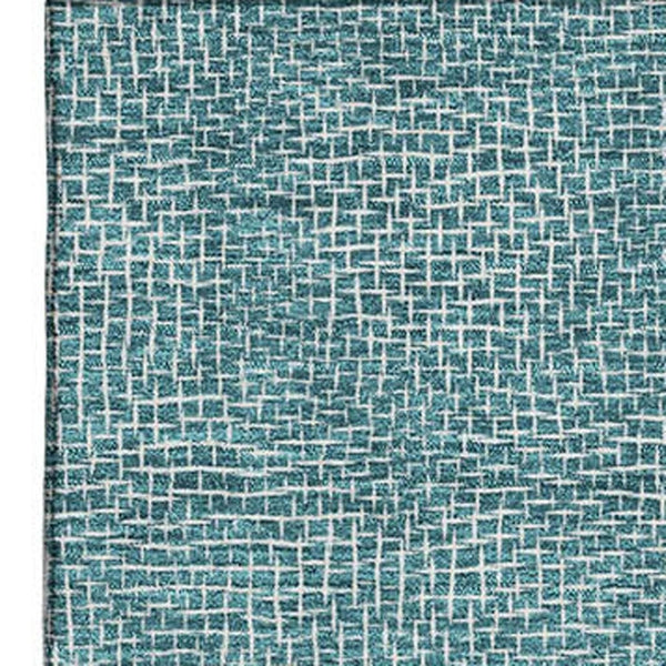 HomeRoots 10' Teal and Ivory Geometric Area Rug - Washable, UV-Protected, Durable for High-Traffic Spaces 682883