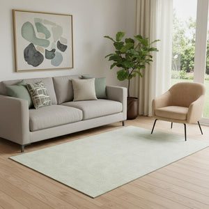 HomeRoots 5' Artichoke Green and Ivory Geometric Washable Area Rug with UV Protection for Modern Spaces 682885