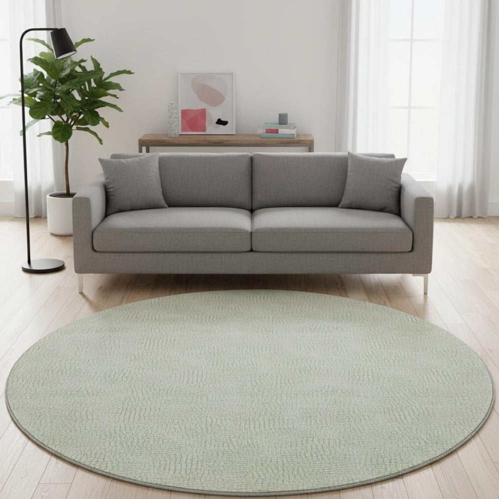 HomeRoots 8' Artichoke Green Washable Round Rug with Geometric Design – UV Protected, Durable & Stylish! 682886