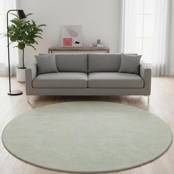 HomeRoots 8' Artichoke Green Washable Round Rug with Geometric Design – UV Protected, Durable & Stylish! 682886