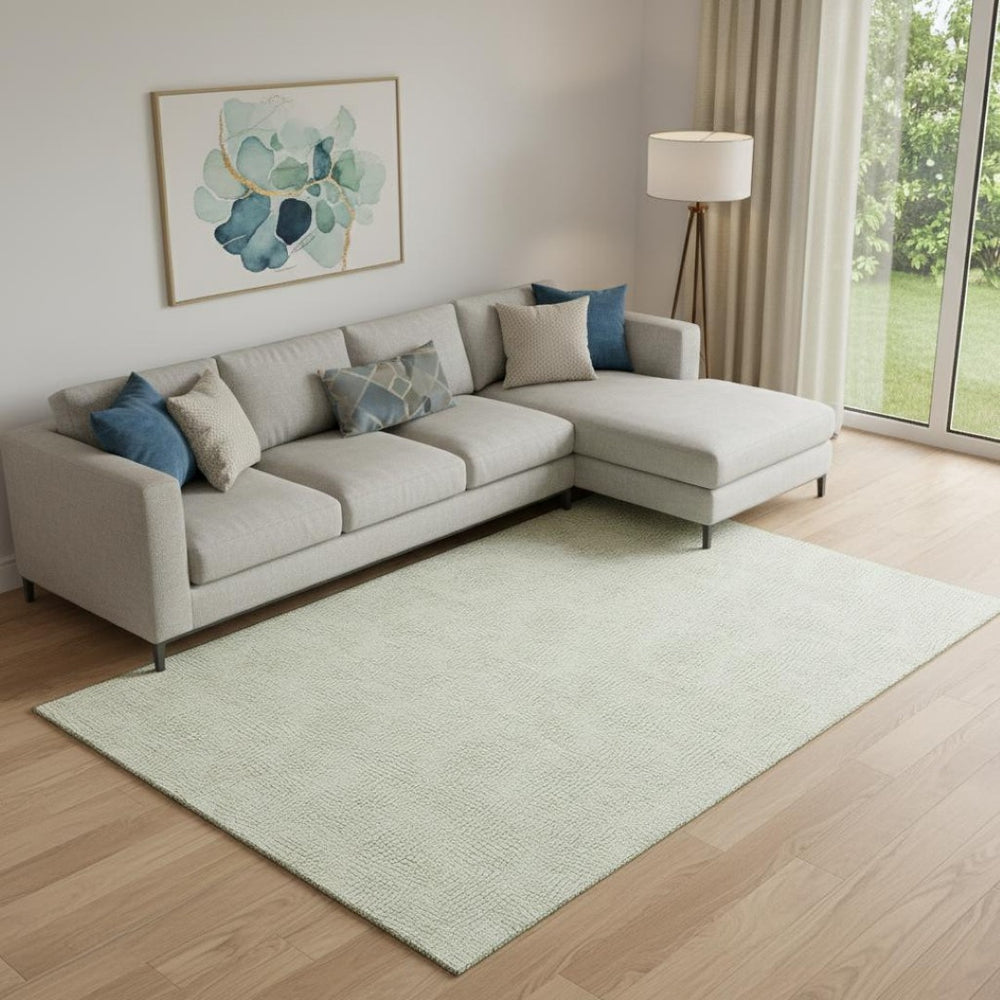 HomeRoots 9' X 12' Artichoke Green Geometric Area Rug - Washable, UV Protected, Stylish, Family-Friendly Design 682888