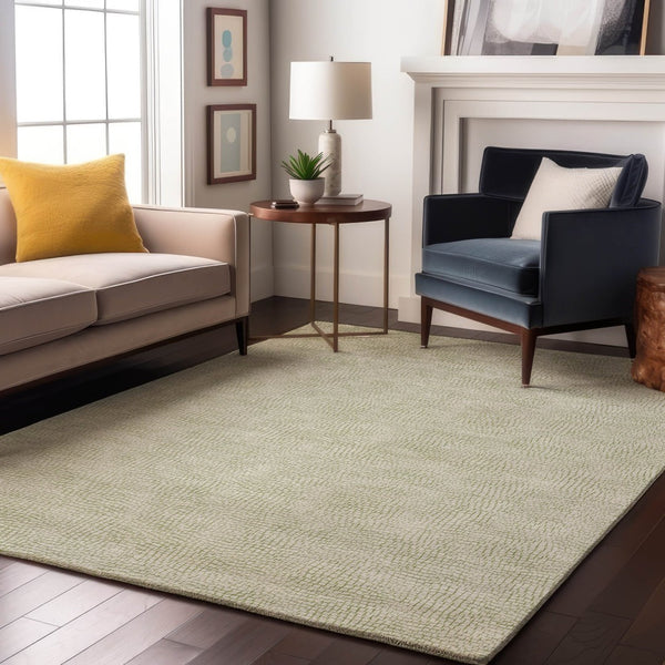 HomeRoots 9' X 12' Artichoke Green Geometric Area Rug - Washable, UV Protected, Stylish, Family-Friendly Design 682888