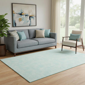 HomeRoots 5' X 8' Aqua and Ivory Geometric Area Rug – Washable, UV-Protected, Perfect for Family Spaces! 682891