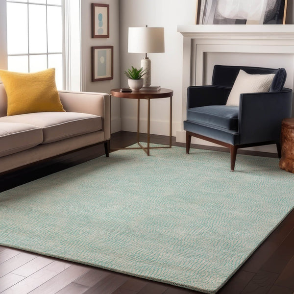 HomeRoots 5' X 8' Aqua and Ivory Geometric Area Rug – Washable, UV-Protected, Perfect for Family Spaces! 682891