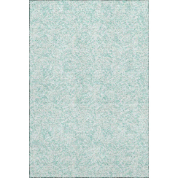 HomeRoots 5' X 8' Aqua and Ivory Geometric Area Rug – Washable, UV-Protected, Perfect for Family Spaces! 682891