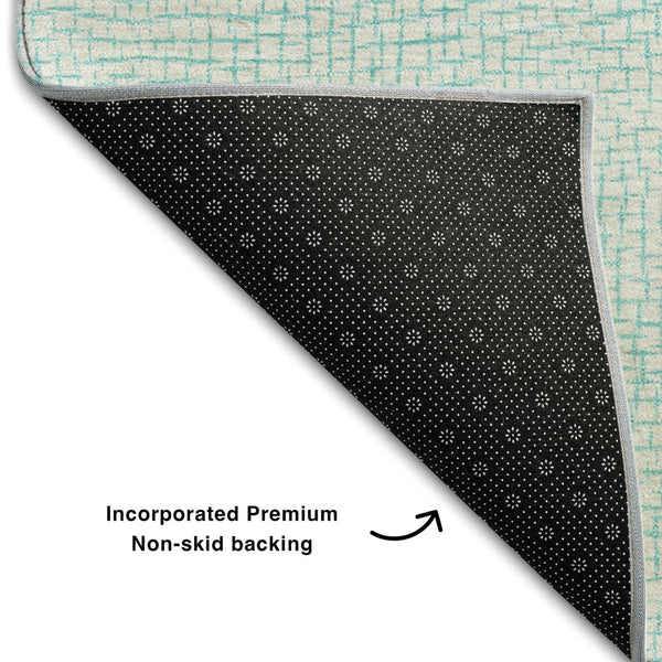 HomeRoots 5' X 8' Aqua and Ivory Geometric Area Rug – Washable, UV-Protected, Perfect for Family Spaces! 682891