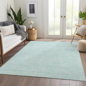HomeRoots 5' X 8' Aqua and Ivory Geometric Area Rug – Washable, UV-Protected, Perfect for Family Spaces! 682891