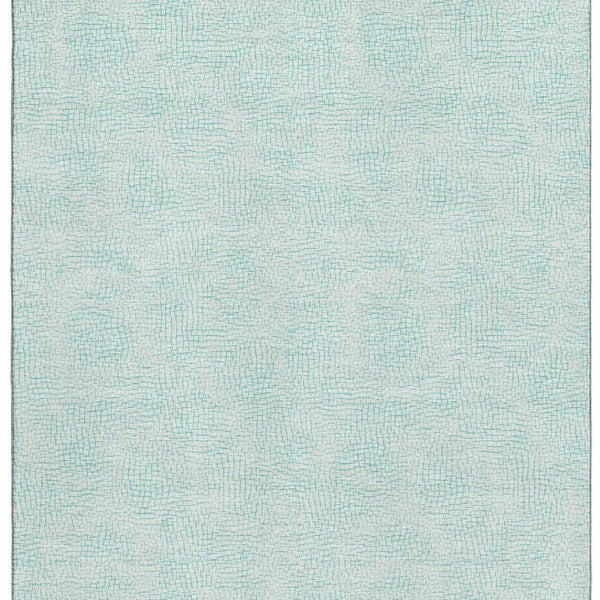HomeRoots 5' X 8' Aqua and Ivory Geometric Area Rug – Washable, UV-Protected, Perfect for Family Spaces! 682891